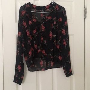 Black flower sheer blouse size M